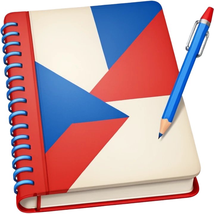 book with Russian flag colors, open notebook and pencil nearby emoji