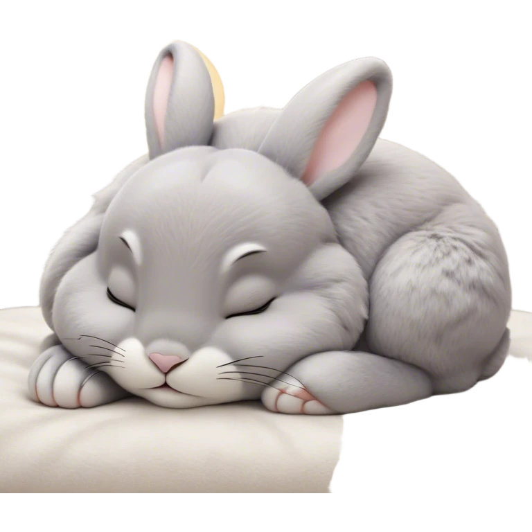 Meme-Worthy Cute Sleeping Grey Rabbit Portrait Emoji, Head resting peacefully with a contented smile, showcasing a delightfully compact build and a luxuriously soft grey fur, eyes shut in a serene nap, Simplified yet hilariously adorable features, highly detailed, glowing with a soft, drowsy light, high shine, relaxed and utterly lovable, stylized with an air of playful laziness, bright and heartwarming, soft glowing outline, capturing the essence of a comically sleepy bunny, so meme-worthy it feels like it could instantly become the next viral sensation of adorable slumber! emoji
