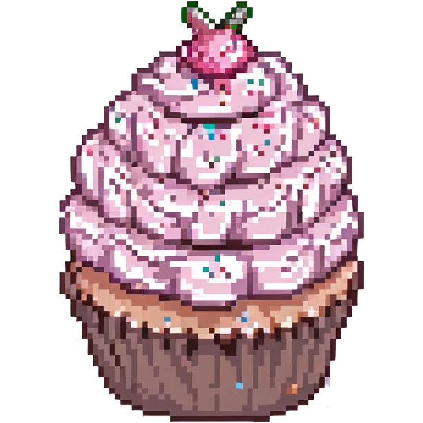 pixel art cupcake with pink icing, sprinkles emoji