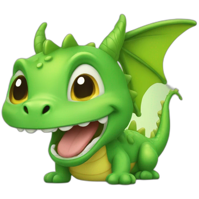 A cute little green dragon, laughing emoji