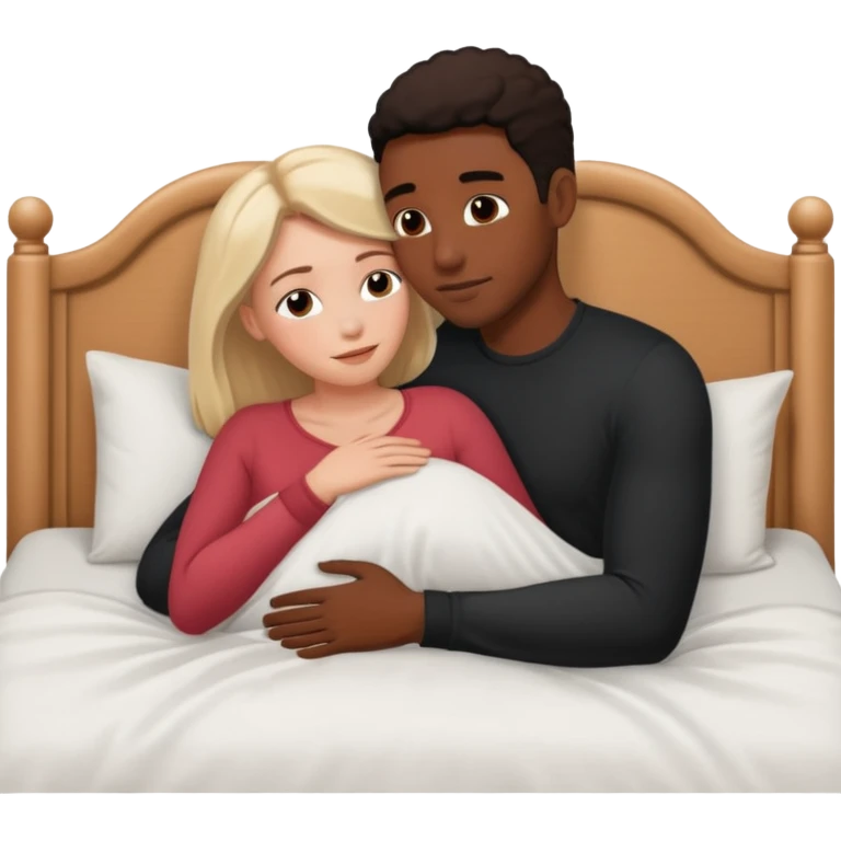 black male white female in bed having sex emoji