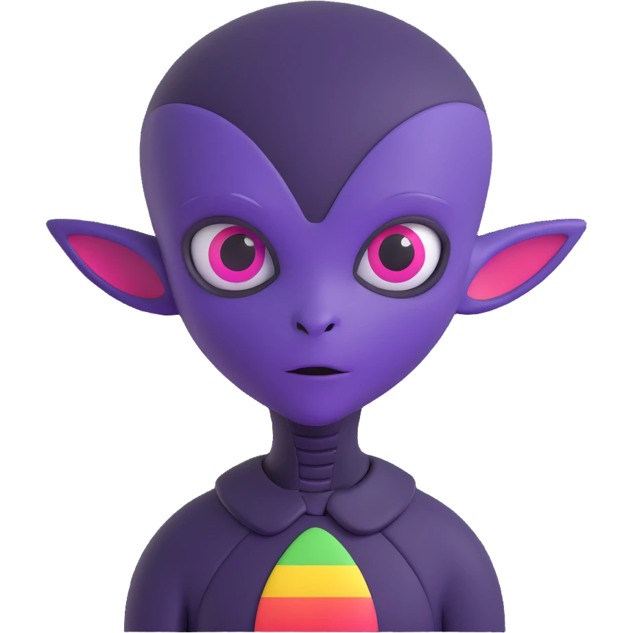 gay EMO alien with expressive features, rainbow accents, dark clothing, vibrant and moody scene conveying LGBTQ+ pride and emo subculture, dark purple background emoji
