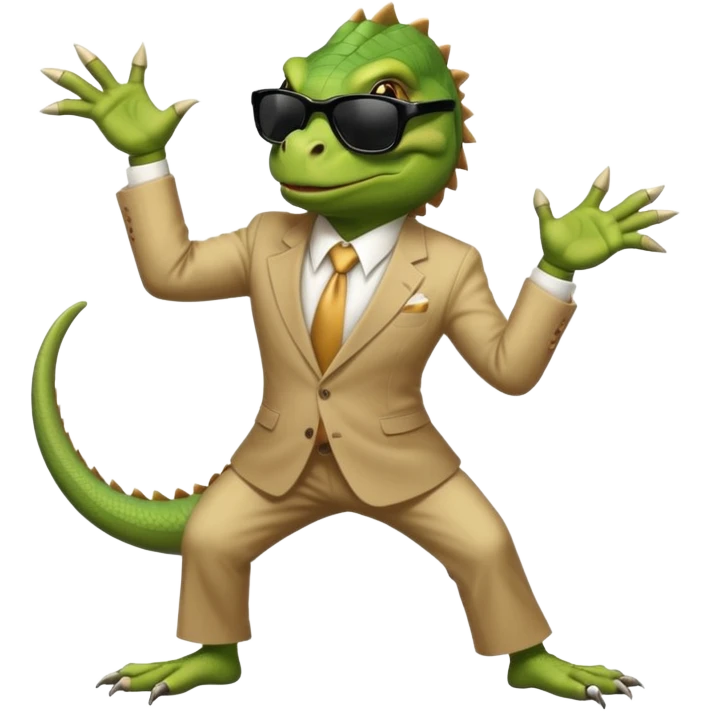 capitalist iguana banker godfather with black sunglasses breakdance scaring emoji