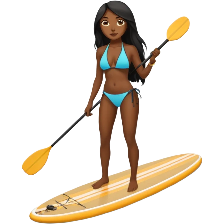Dark long haired women in bikini on Standing paddle board emoji