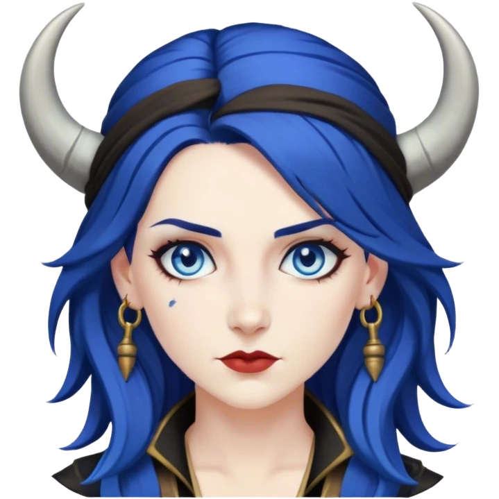 female pirate dark blue hair horns pale white skin blue eyes emoji