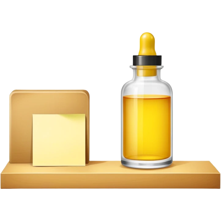 shelf with one serum bottle and a blank sticky note emoji