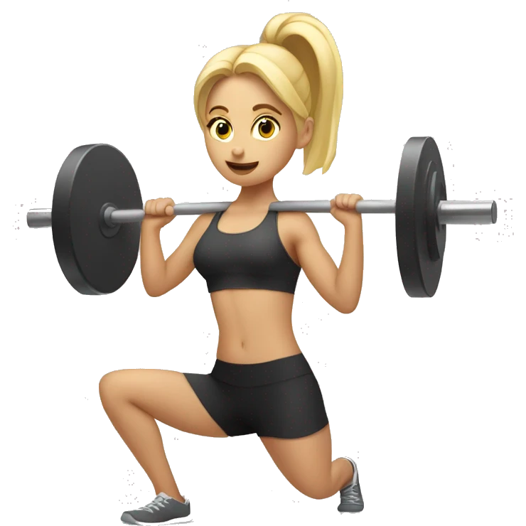 Blonde girl doing squats with barbell emoji