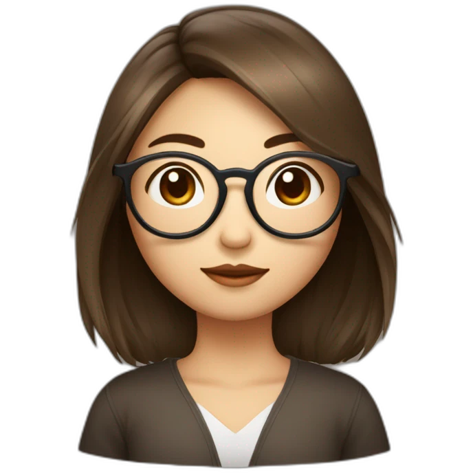 Fille asiatique avec cheveux bruns au carré et avec des lunettes rondes emoji