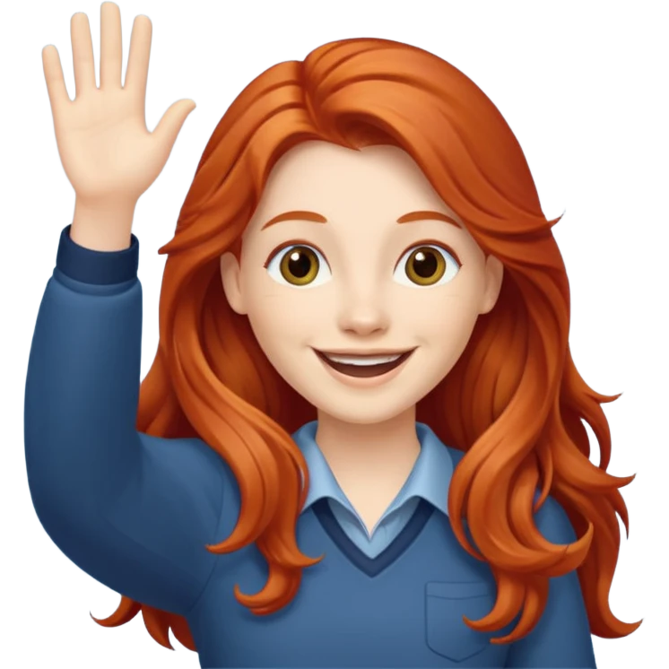 Excited long haired redhead waving emoji