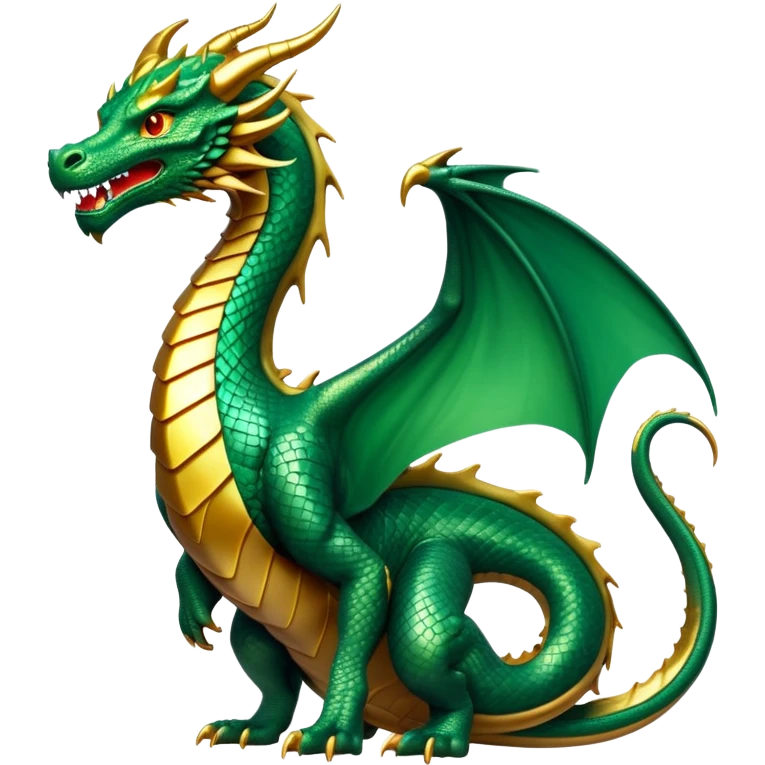 cinematic-noble-dragon-full body-emoji,-poised-and-majestic,-with-a-sinuous,-elongated-build-and-shimmering,-scale-covered-skin-in-hues-of-emerald-and-gold,-piercing,-fiery-eyes,-simplified-yet-sharp-and-sophisticated-features,-highly-detailed, zoomed out showing the serpentine body emoji