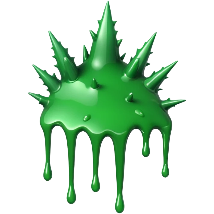 A glossy green paint splash with irregular spiky edges on a transparent background. emoji