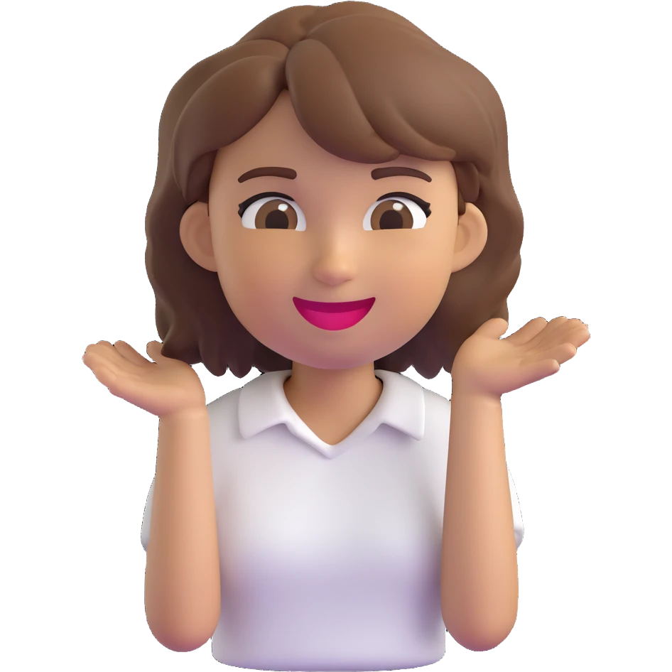 3D emoji style character with short tousled brown hair, winking, light skin, white shirt emoji