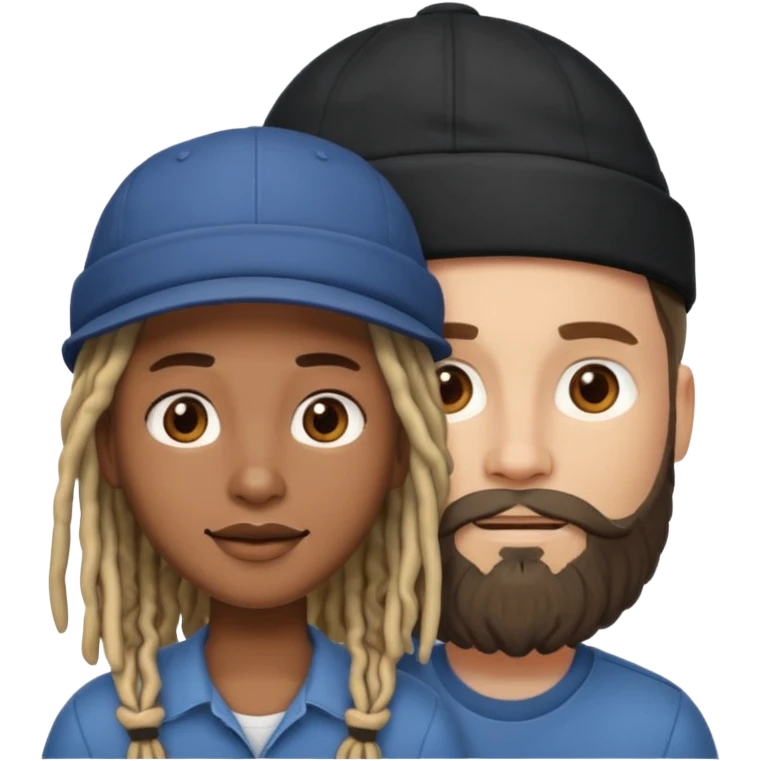 Couple emoji -WHITE with man with beardwith cap on and BLACK FEMALEwith mid length locs emoji