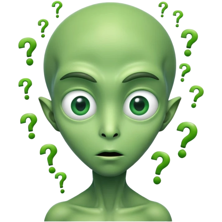 An alien with question marks pouring out of his eyes emoji