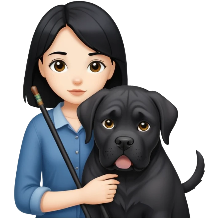 girl with long black hair hugging a black Cane Corso dog emoji
