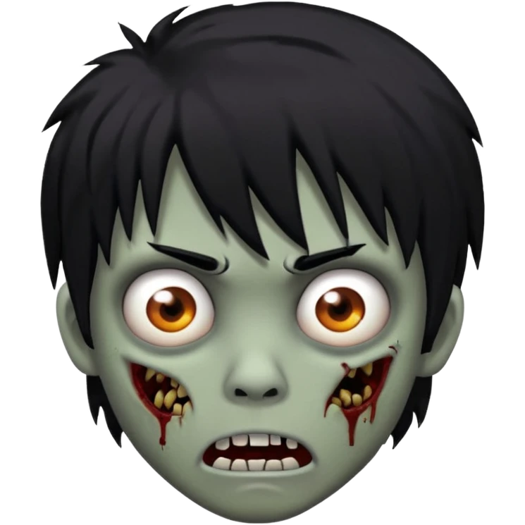 Boy, zombie, black hair, medium long, emo, shaggy, dark, spooky, creepy expression emoji
