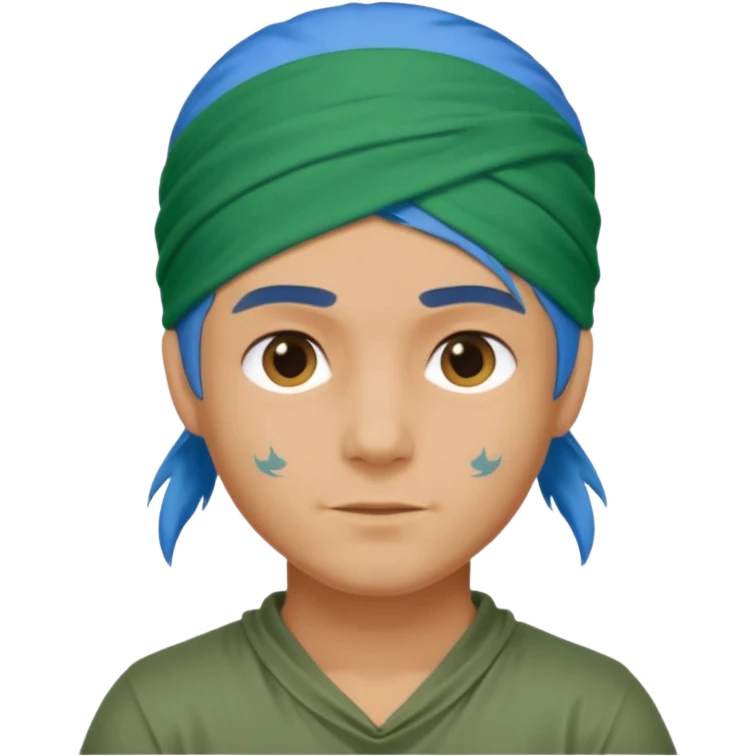 a man with half long blue hair, half short green hair and wearing head bandana emoji
