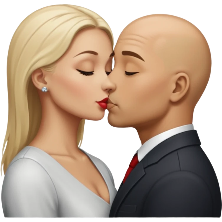Bald man kissing white dark blonde woman emoji