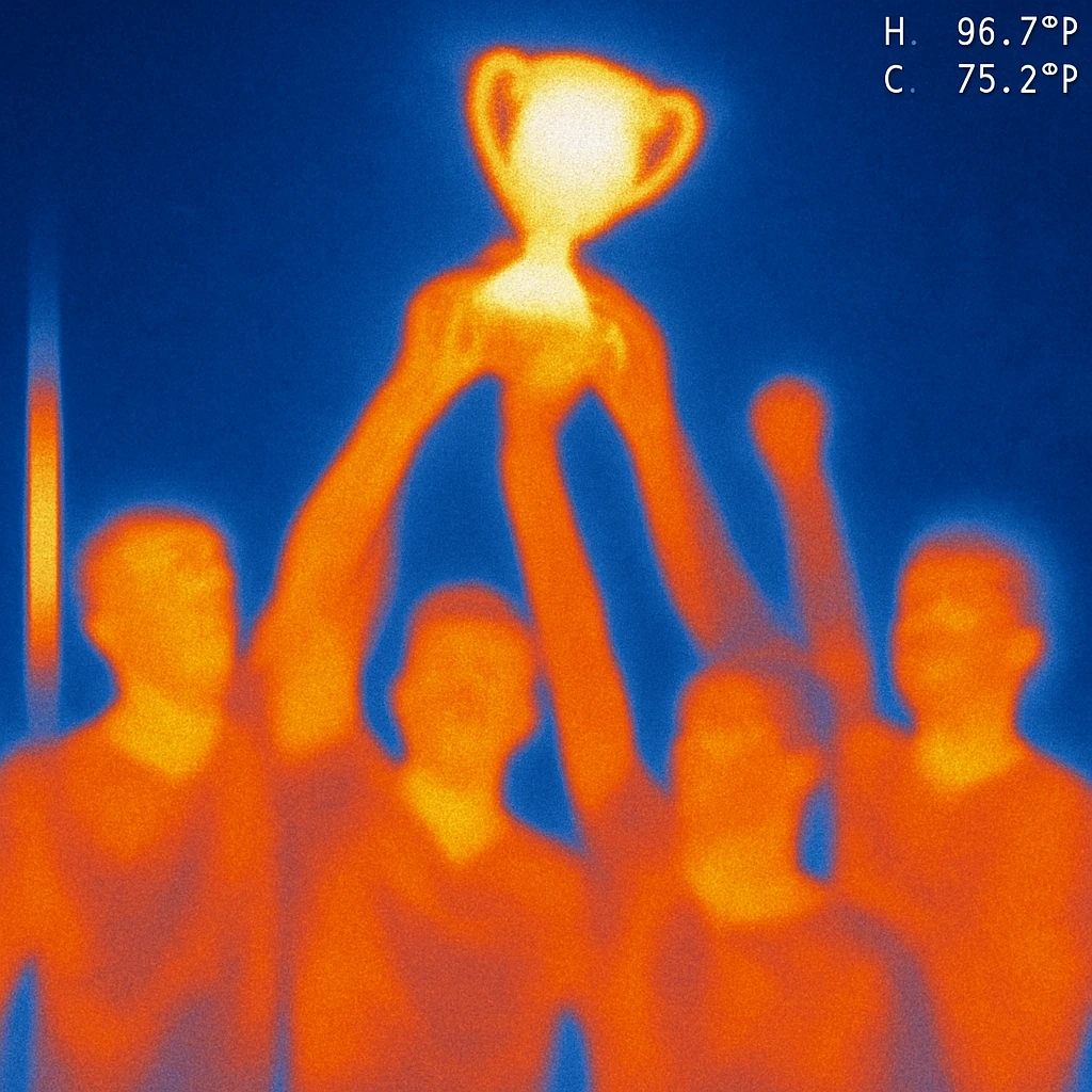 team celebrating with trophy emoji
