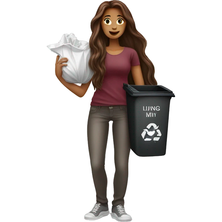 Beautiful burgundy long haired woman taking out the trash emoji