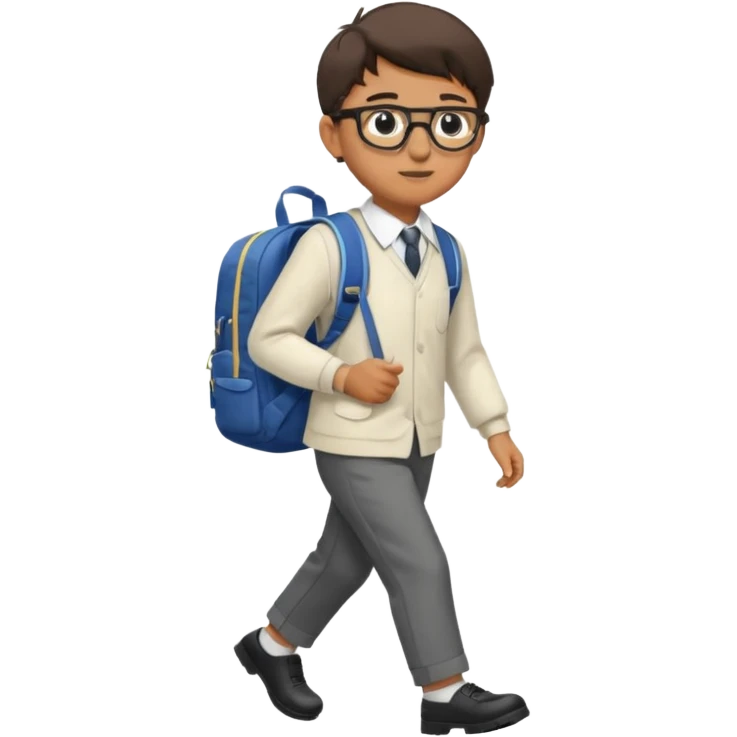 Boy with glasses walking to  in  uniform and backpack, full body emoji