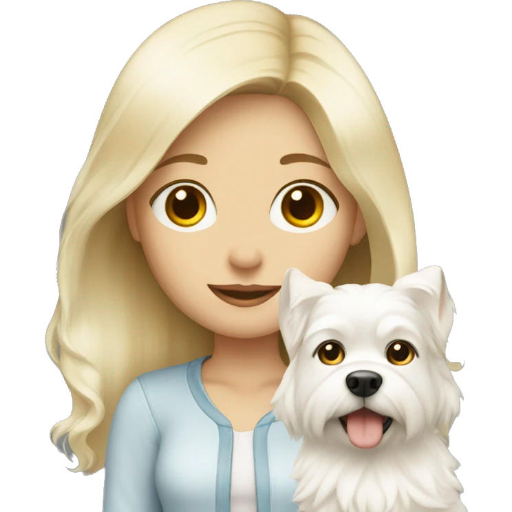 blonde girl with white fluffy dog emoji