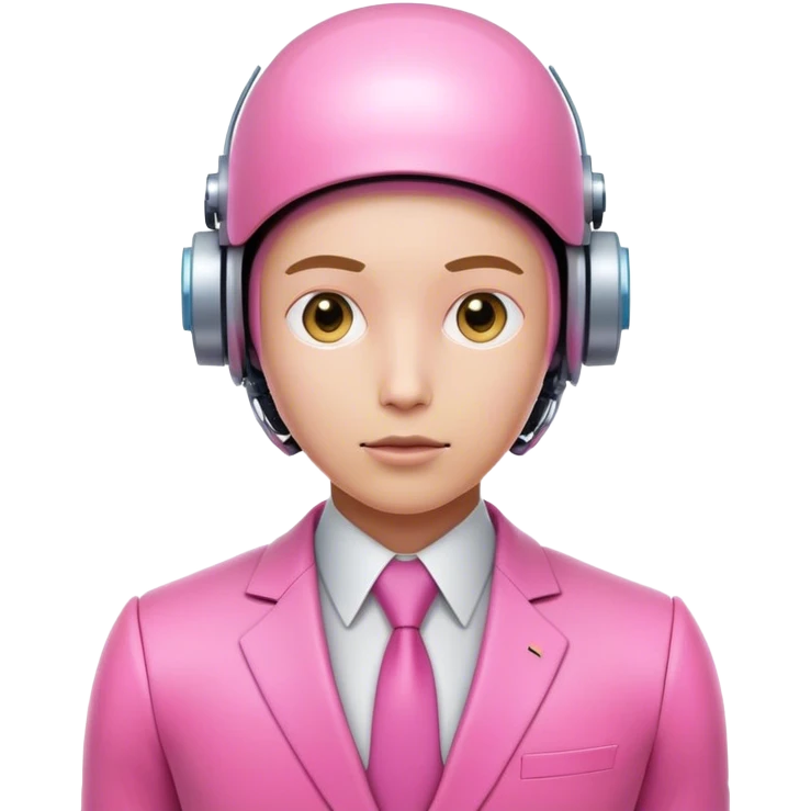 robotic human-looking 3d office worker in intensive pink color suit without gadgets on the head emoji
