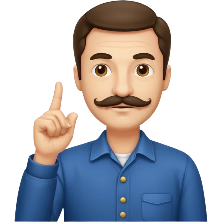 un uomo baffuto spocchioso con il dito alzato e con sguardo compiaciuto da chi la sa lunga emoji