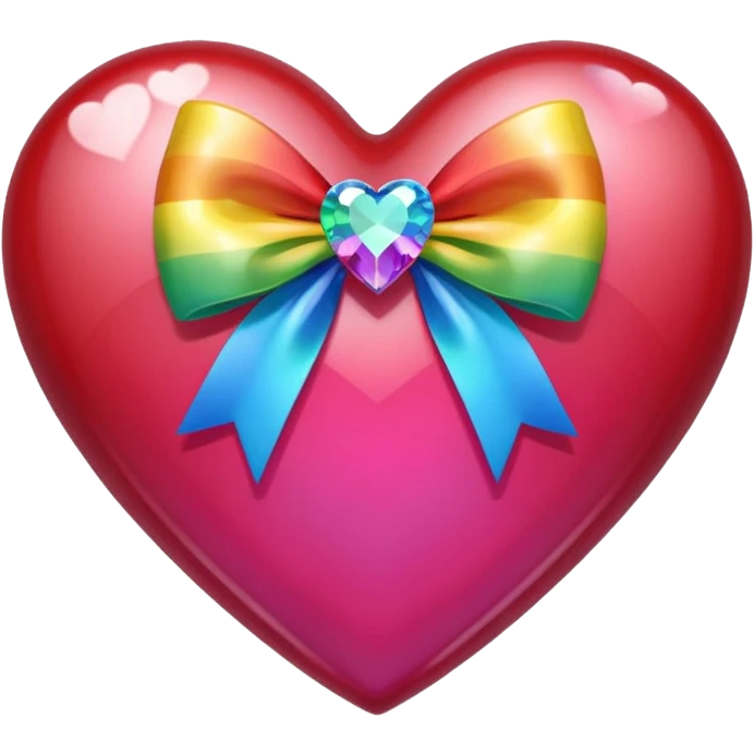 jeweled heart with a rainbow bow and heart pattern on the bow emoji