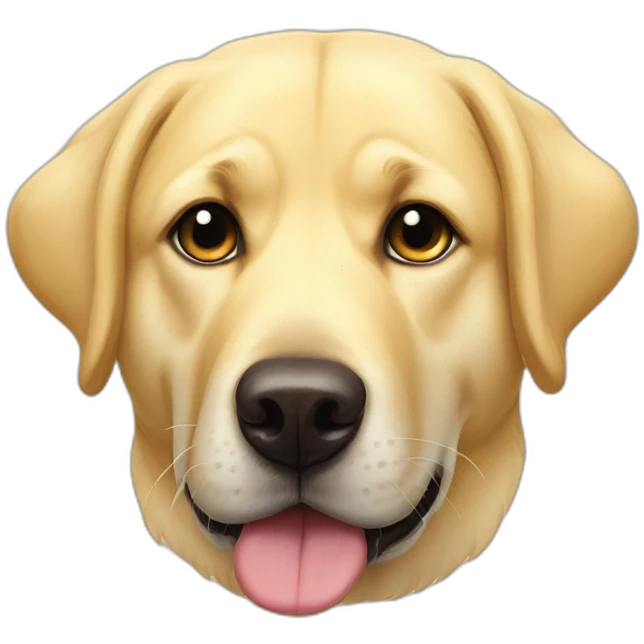 Light yellow lab half floppy ear half stand up ear  German shepherd face mutt chubby face emoji