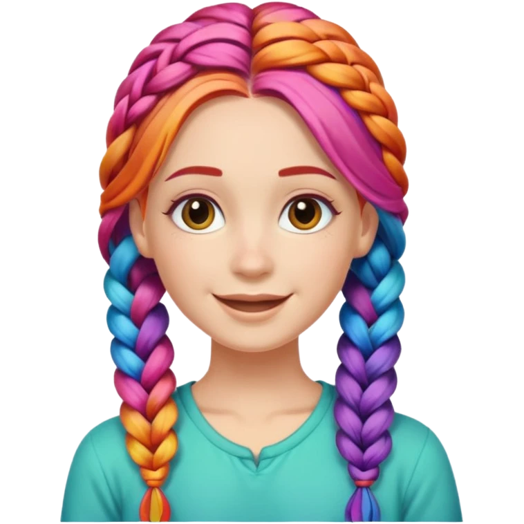 Woman with braided rainbow hair, happy — long braids  emoji