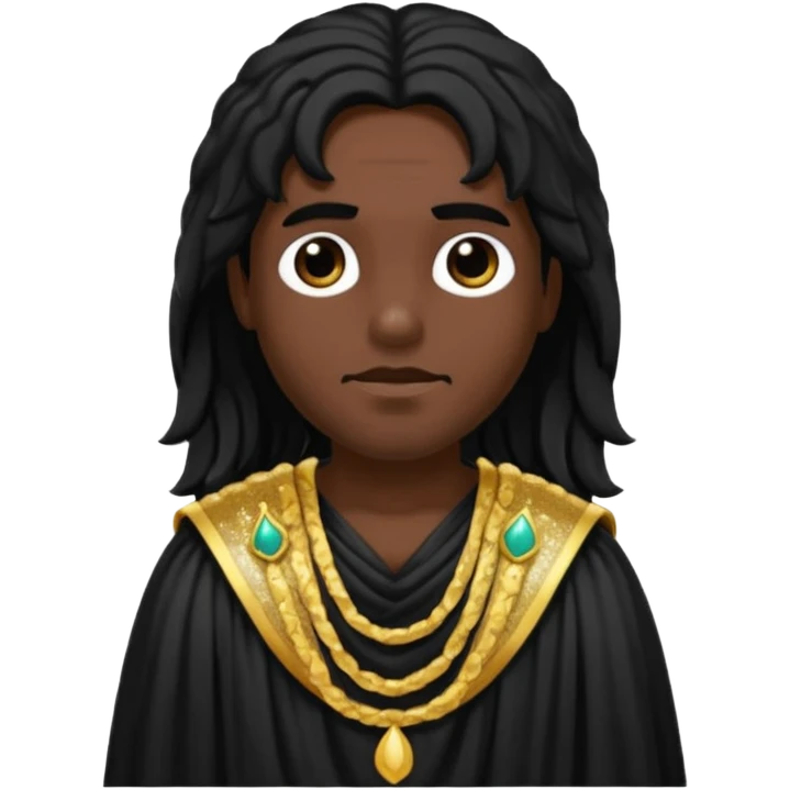 Pluto Death God with long black hair, black sequin toga emoji