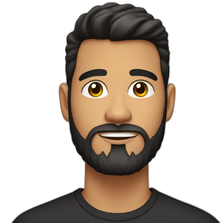 25 year old Hispanic man with a full beard and thick eyebrows light skin, black shirt emoji