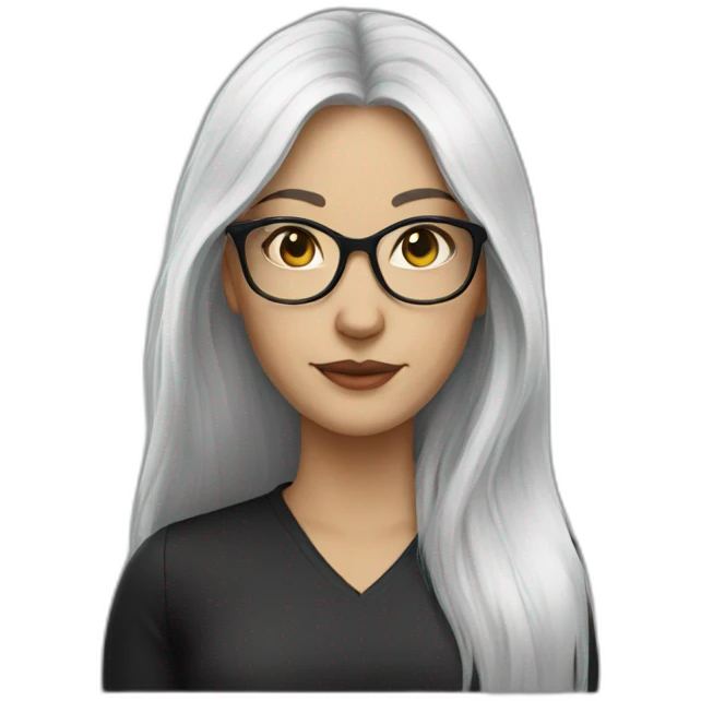 white woman long black hair with glasses emoji