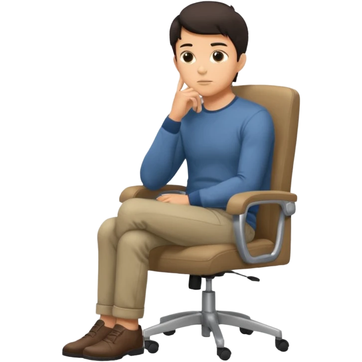 guy imitating thinker statue pose but with casual clothes and sitting in a office chair and looking up emoji