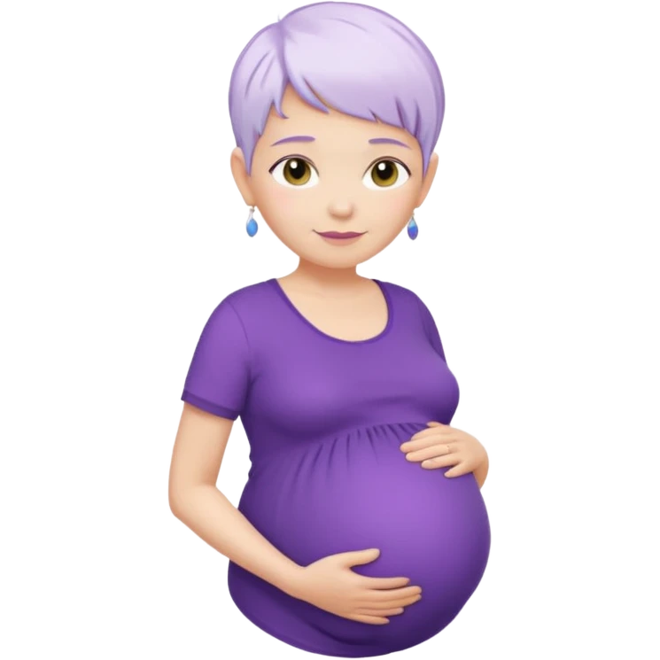 pregnant older women with purple shirt, white pixie hair, head neck and abdomen only emoji
