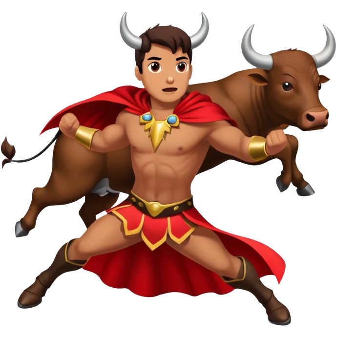Matador with a red cape facing a charging bull emoji