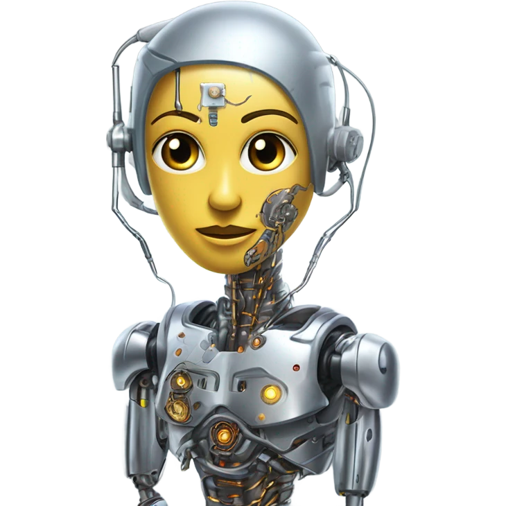 One cyborg performing brain surgery on a robot.  emoji