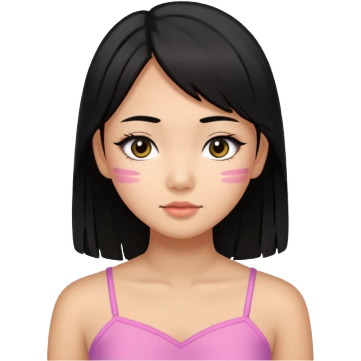 a tan chinese-american 15 year old girl with straight black hair down to her chest. mascara and a little blush. emoji