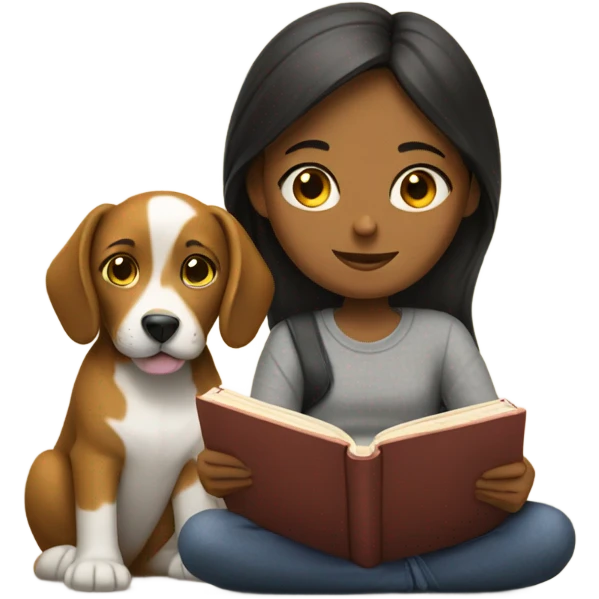 Am I bothering you? Girl, book, and dog emoji
