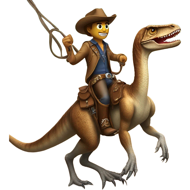 cowboy with a lasso that’s riding a velociraptor wearing a saddle emoji