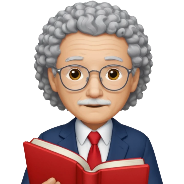 elderly male, curly hair, holding book, wearing suit emoji