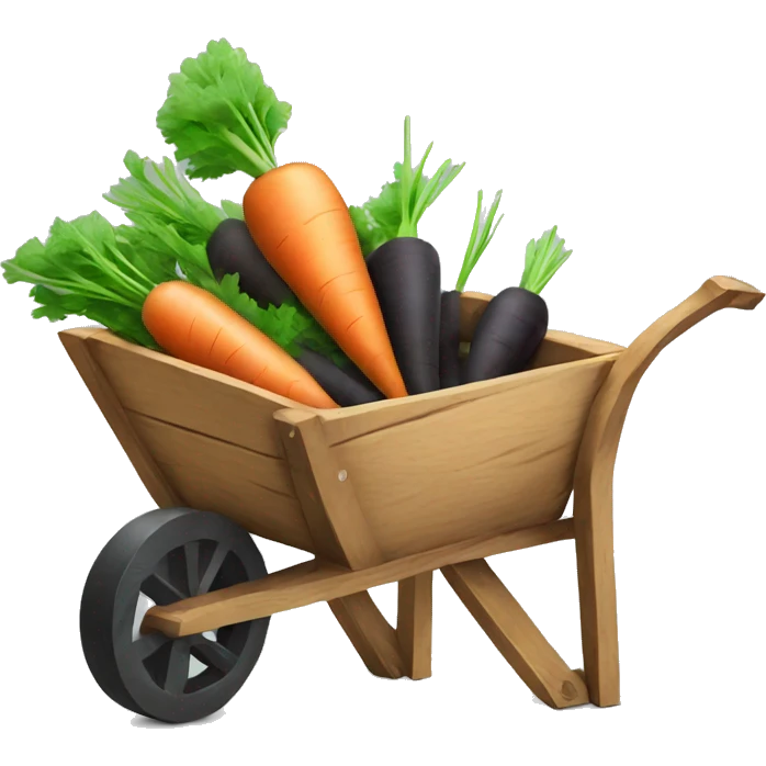 Dark cute Carrots in a wooden  wheelbarrow  emoji