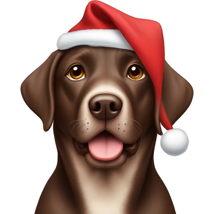 Chocolate lab wearing a Christmas hat emoji