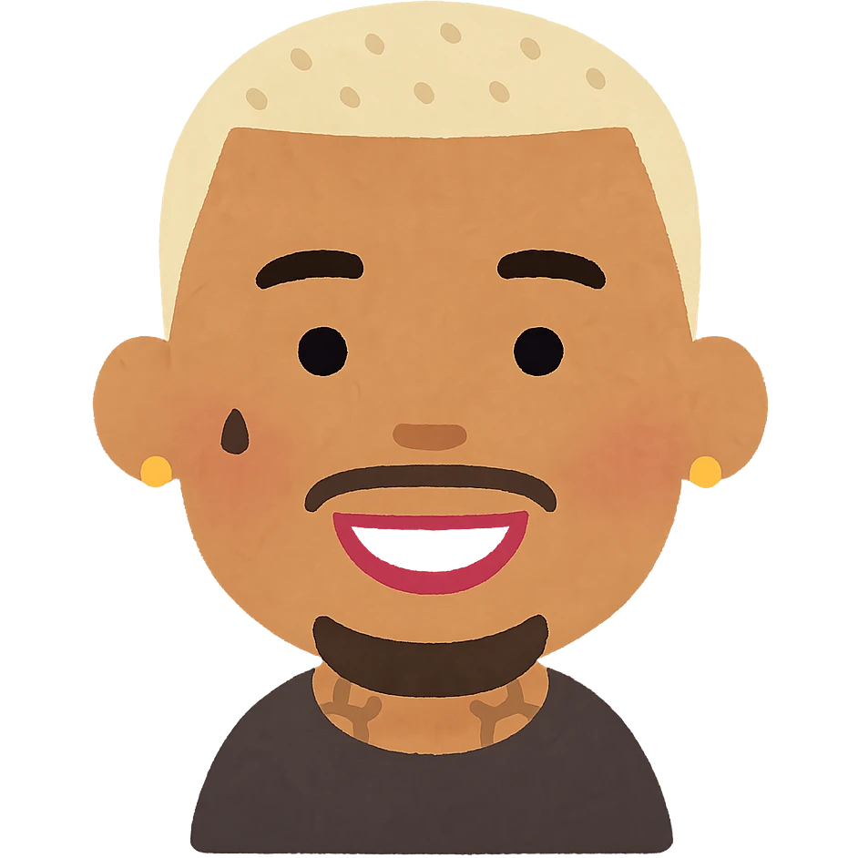 Chris Brown's head in Irasutoya style, friendly and cartoonish, simple shapes, soft colors, no background emoji