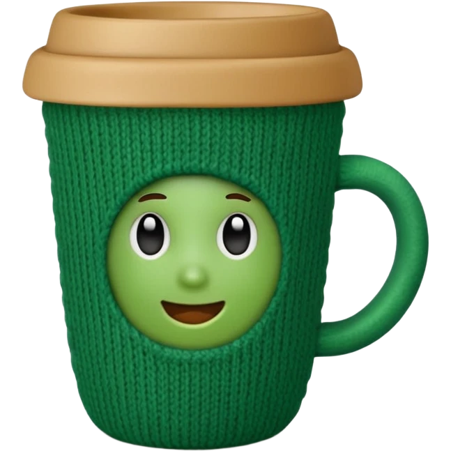 ceramic cup with green knit over the cup emoji