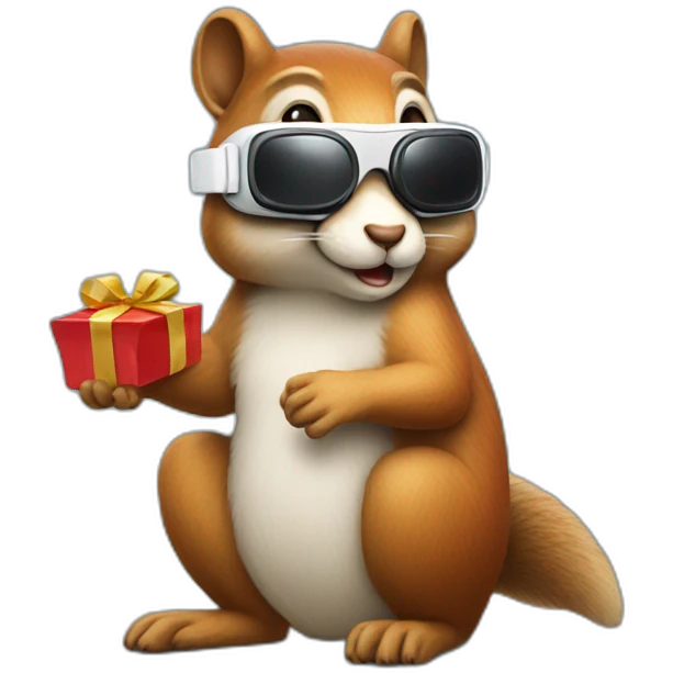 sitting christmas squirel wearing vr glasses emoji