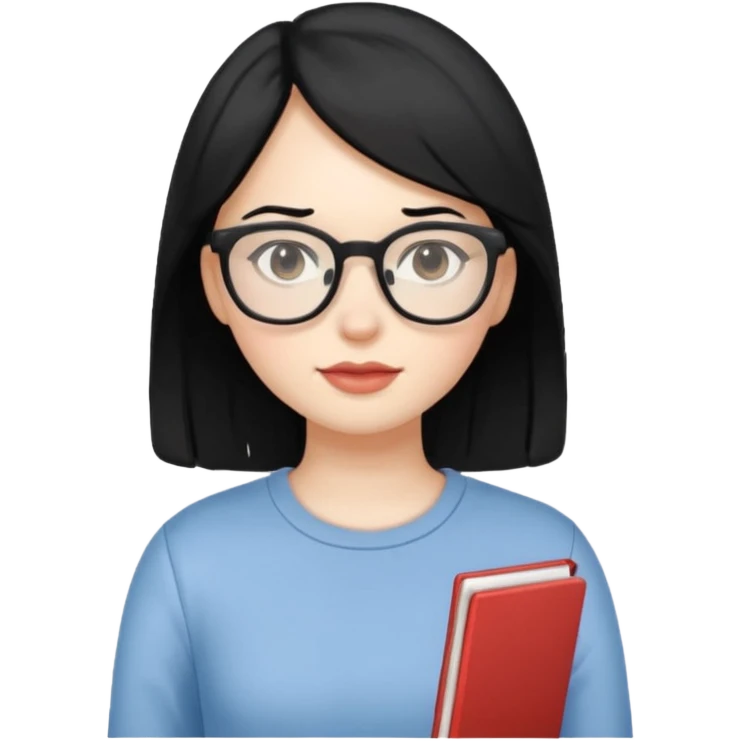 siyah saçlı, beyaz tenli, gözlüklü, basic giyinen bir kiz emoji