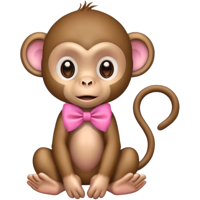 Cute brown monkey with a pink bow sitting down emoji