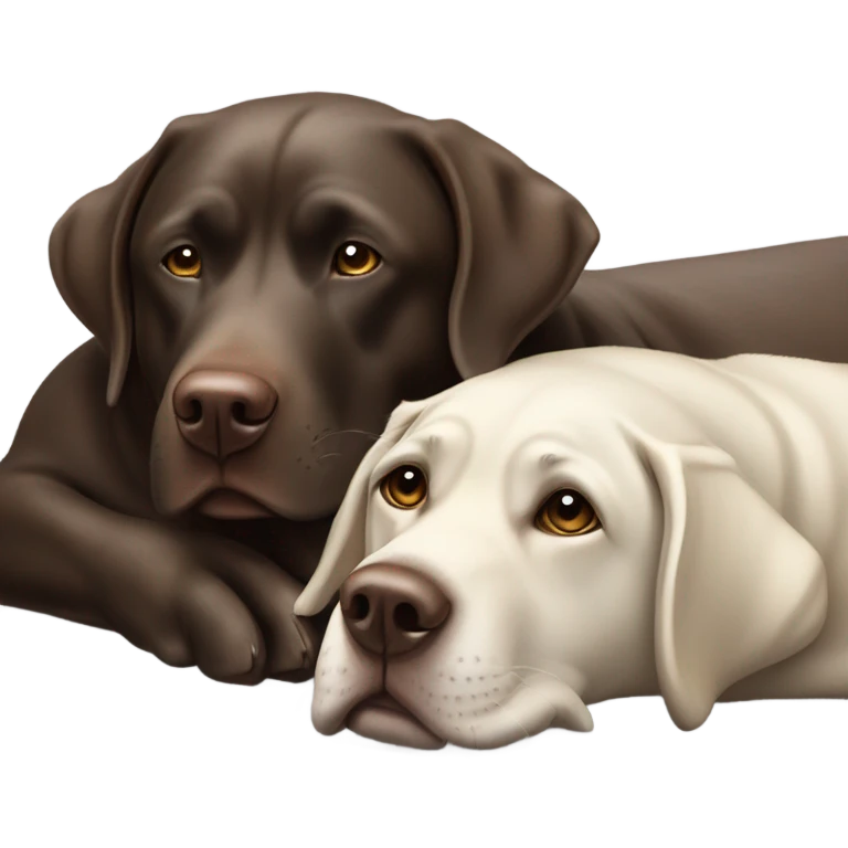 Chocolate Labrador cuddling a silver Labrador  emoji